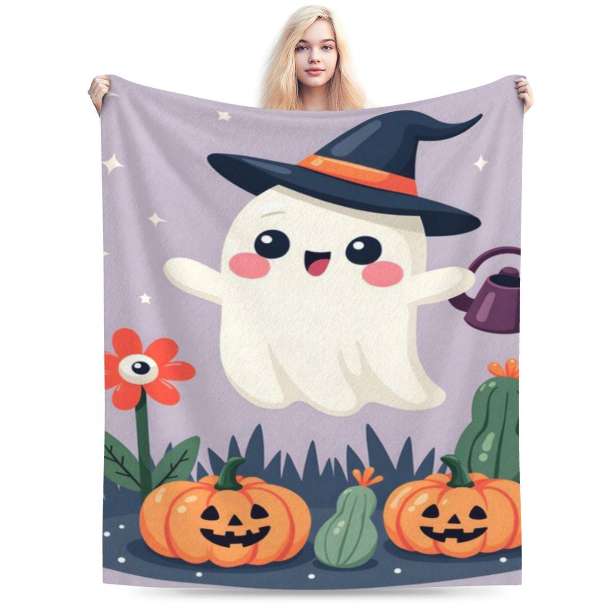 

A Kawaii Ghost With Rosy Cheeks Wearing A Small Witch Hat Personalized Soft Gift An UltraSoft Micro Fleece Blanket 75x100cm 30x40in