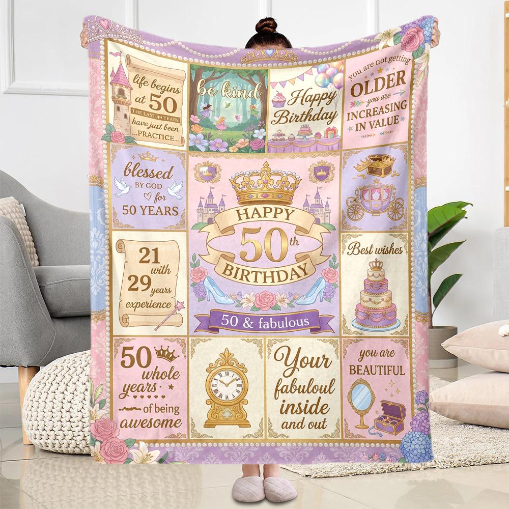 50th Birthday Celebration Flannel Blanket-Soft and Suitable for Sofas,Beds,Offices,Travel,All Seasons,Great Gift for Holidays and Birthdays.