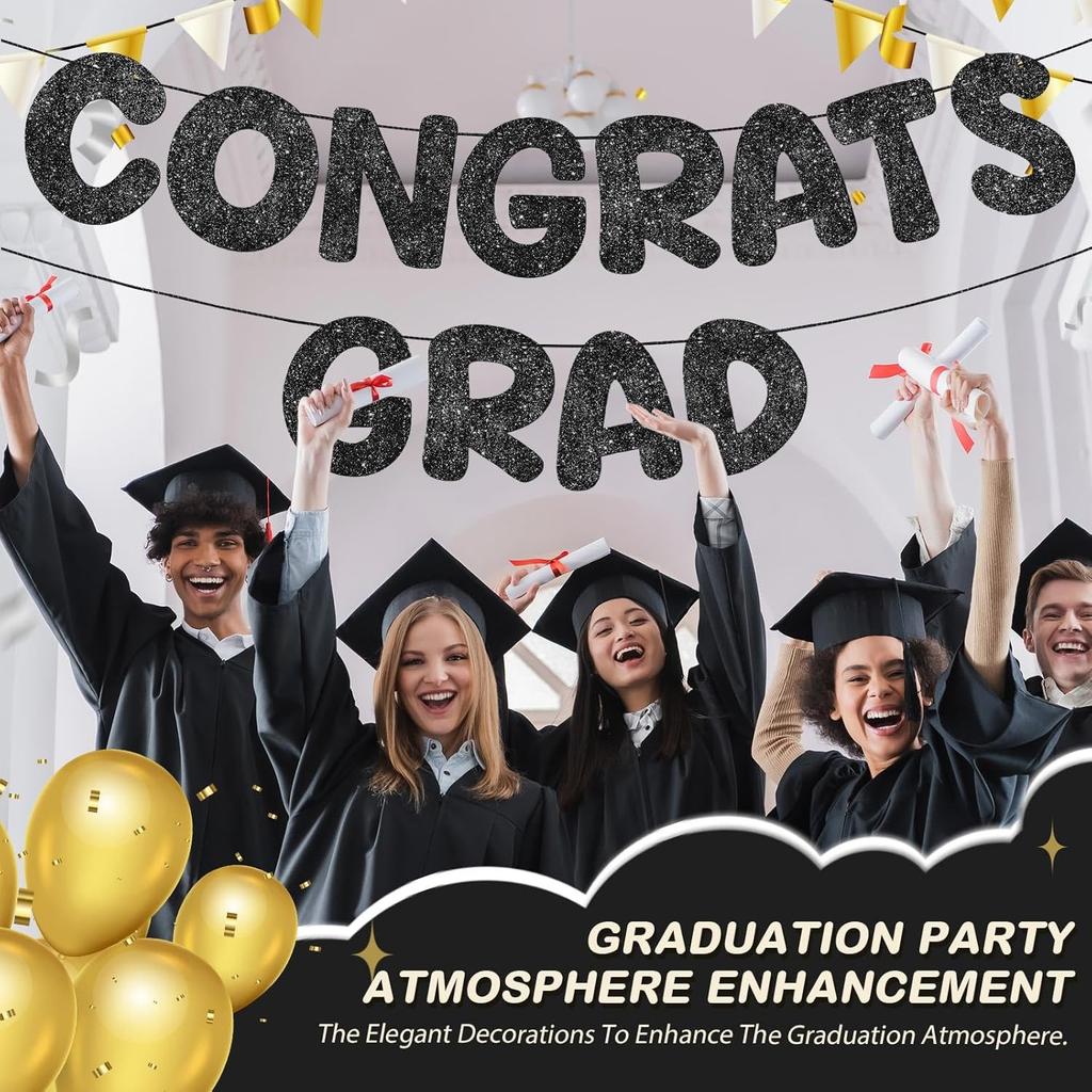 Fulmoon Pre Strung Congrats Grad Banner Glitter Congratulations Banner College Graduation Sign Class of 2026 Grad Party Decorations for High School