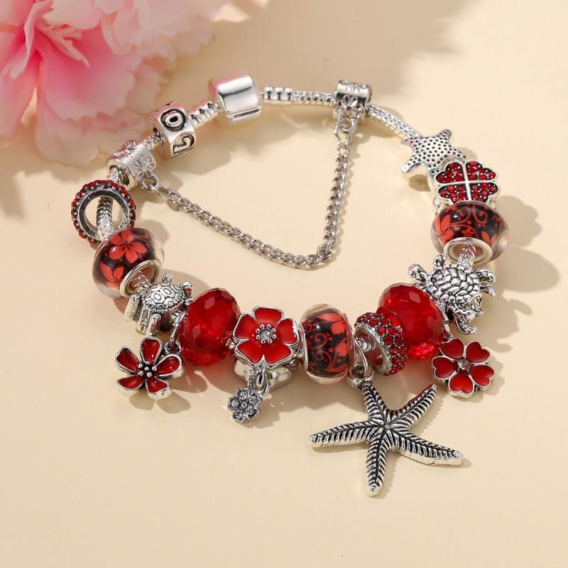 Womens Fashion DIY Bracelet With Dripping Oil Daisy Starfish Turtle Charms Zinc Alloy Adjustable Length