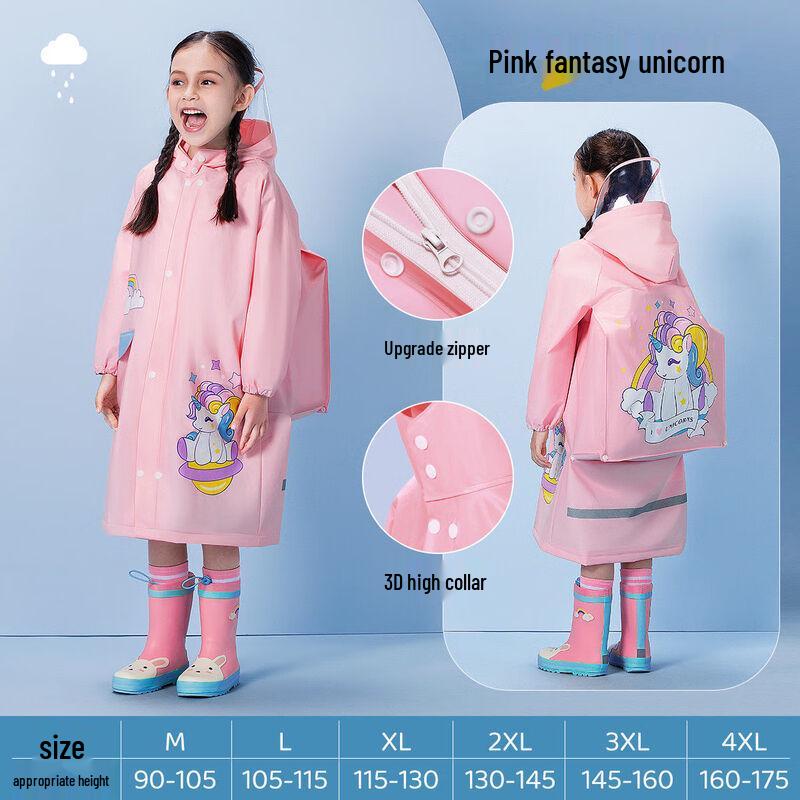 WZ Kids Cartoon EVA Raincoat with Backpack Slot M