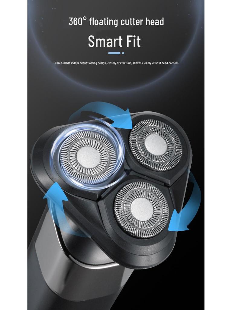 Men's 3-in-1 Electric Shaver with Digital Display, Water-Washable 3D Floating Cutter for Beard