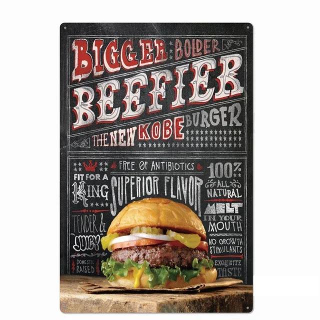 Delicious Hamburger Food Signs Metal Plaques Barbecue Kitchen Restaurant Shop Tin Sign Decorative Posters Retro Iron Painting