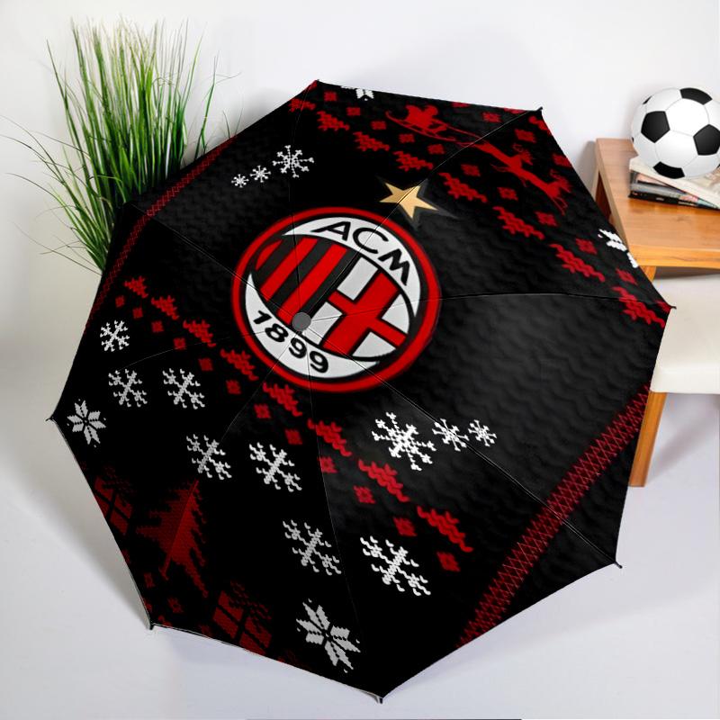 Ombrello Automatico Stampato Milan Football Club, 8 Stecche per Viaggio, Campeggio, Ombrello Casual, Regalo Essenziale per per famiglia e amici