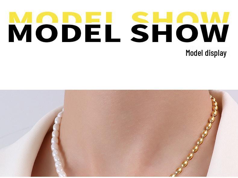French-Style Retro Necklace: Oval Bead & Choker Spliced, 18k Gold Titanium Steel with Freshwater Pearls for Women