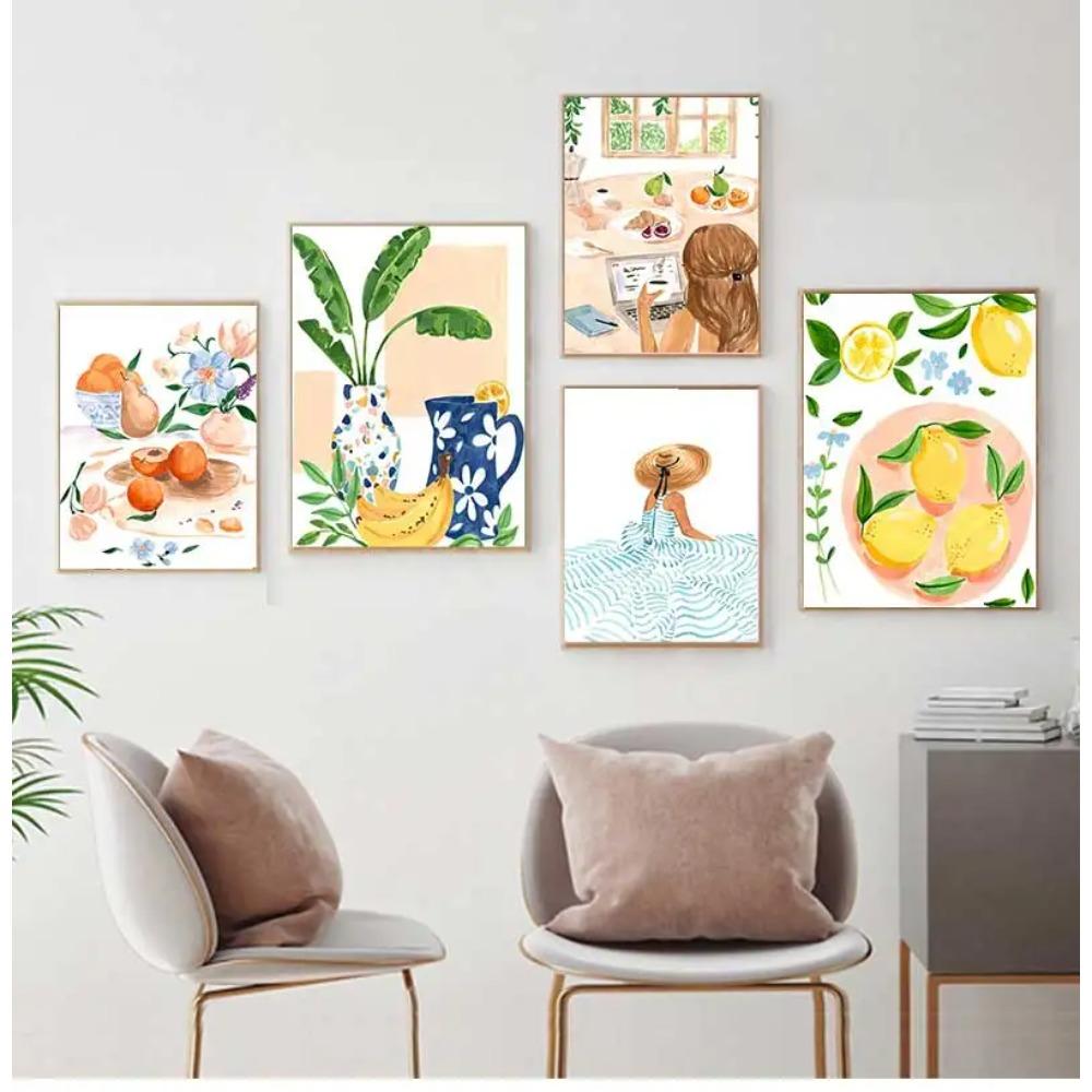 Abstract Wall Art Pool Party Fruit Plate Ladies Free Time Nordic Posters and Prints Oil Painting Living Room Decoration Pictures