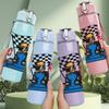 1PC Go Kart Racing Flag Pattern 750ml Color Plastic Sports Water Bottle Leakproof Flip Straw Lid Suitable for Sports Office Home Use