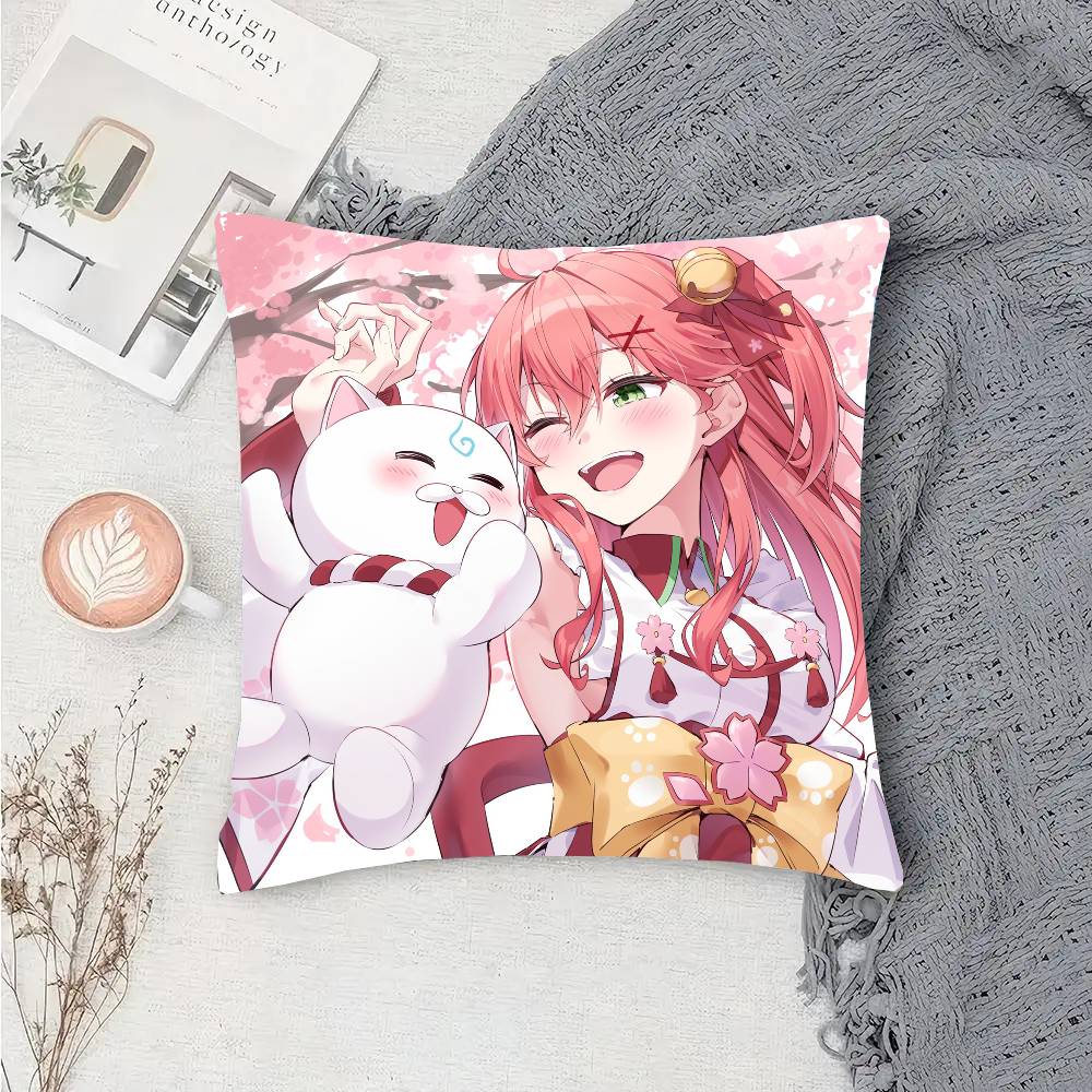 Sakura M-miko Anime Vtuber Pillow Case Fashion Square Pillowcase Bedroom Sofa Room Ins Decoration Leisure