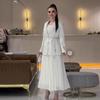 Elegant 2024 Autumn European & American Women's Versatile Suit and Long Dress Set