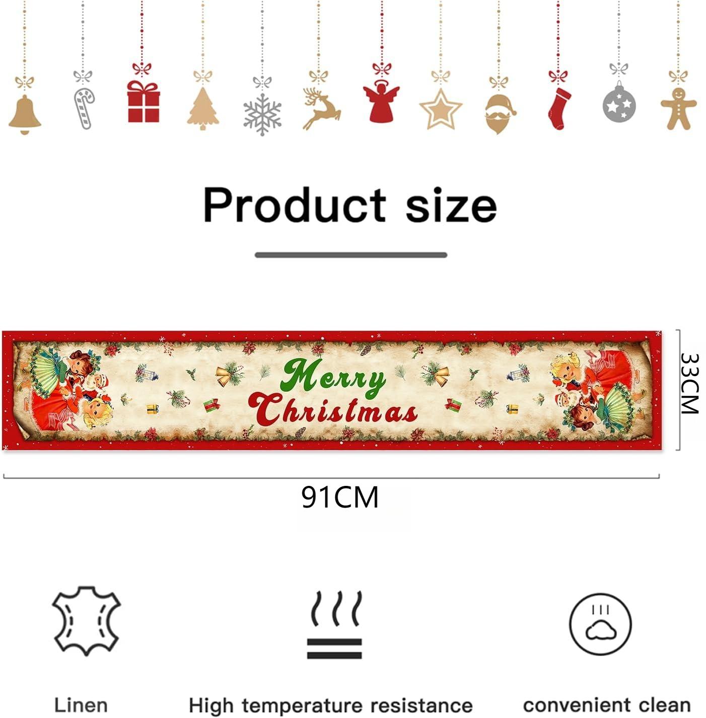 

1Pcs Red Retro Christmas table flag, Featuring Cartoon Santa Claus Print, Indoor Festive Decoration, Christmas Tree Ornaments