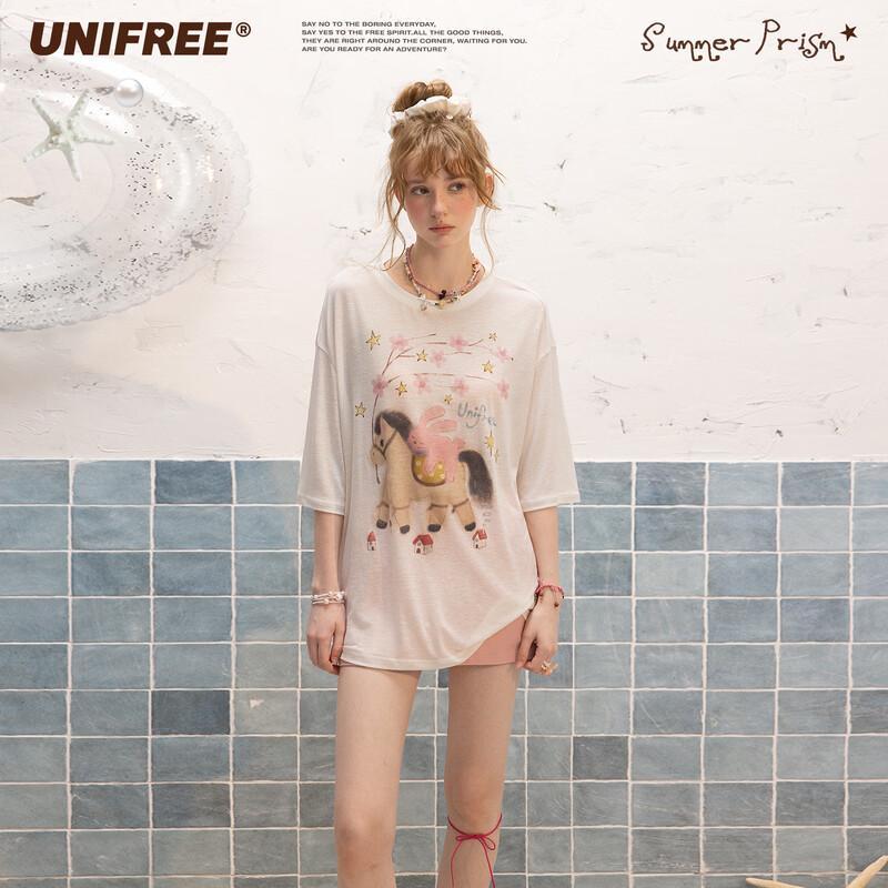 UNIFREE Sweet Pony Print Casual T-Shirt M
