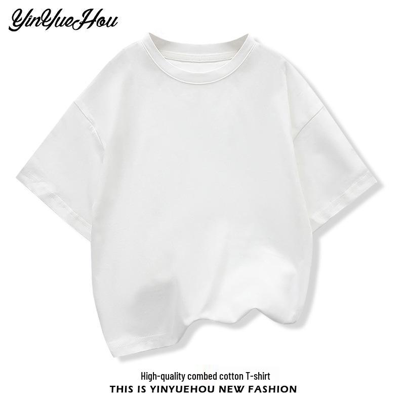 Boys' Summer Korean Style Solid Color Drop Shoulder T-Shirt, Loose Fit, Half Sleeve