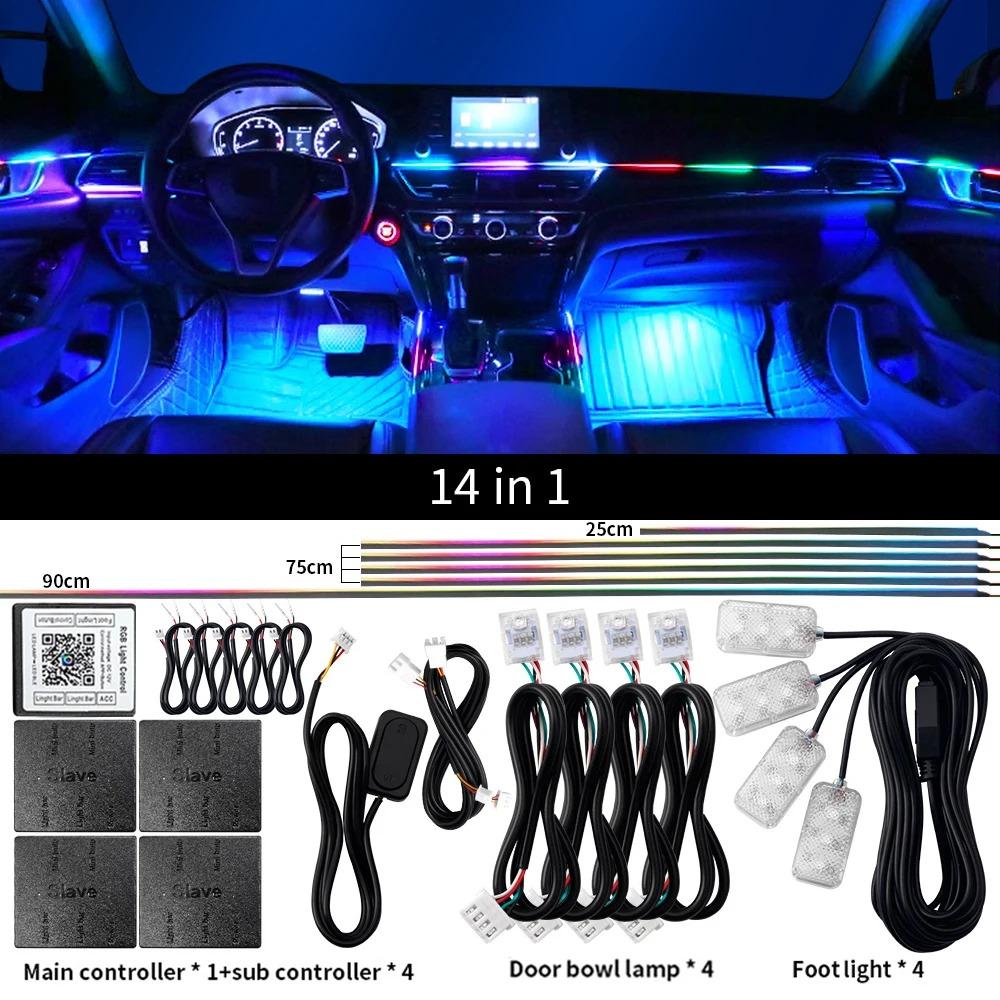 LED Symphony Ambient Lights RGBIC Car Interior Decor Light Strip App Control Music Sync Light Strip Decorations Atmosphere Lamp
