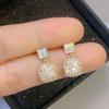 Summer Square Opal Zircon  Silver Needle Earrings for Women Wedding 8K Gold Color Stud Earrings Bride Fashion