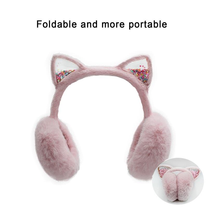 Suefunskry Winter Warm Earmuffs for Women Kids Girls Cute Cat Ear Muffs Foldable Fluffy Ear Warmers Headwear