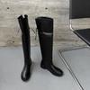 4CM European and American fashion simple knee boots 2025 autumn and winter new round head thick heel folded high knight boots women