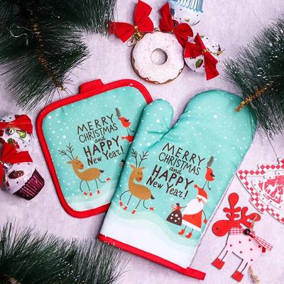 1pcs/set Christmas Oven Mitts and Pot Holders Set Baking Anti-Hot Gloves Kitchen Cooking BBQ Gloves New Year Xmas Party Supplies