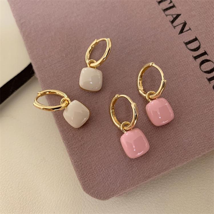 

Elegant White-Pink Drip Glaze Convertible Earrings – Women s Light Luxury Hoops
