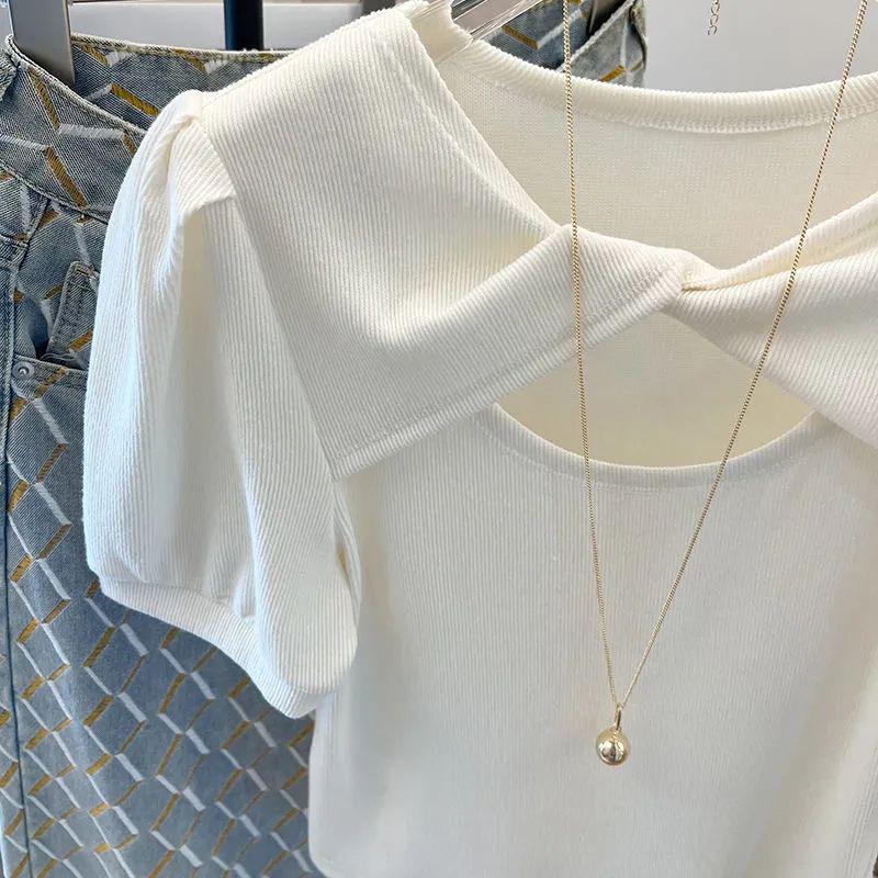 Women's Green Puff Sleeve Short-Sleeve Summer Top