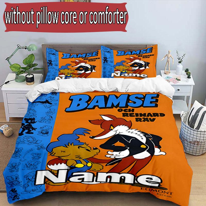3pcs Duvet Cover Set (1*Duvet Cover + 2*Pillowcase, Without Core), Custom Name Bamse Pattern Bedding Set, Home Bedroom Decor Gift