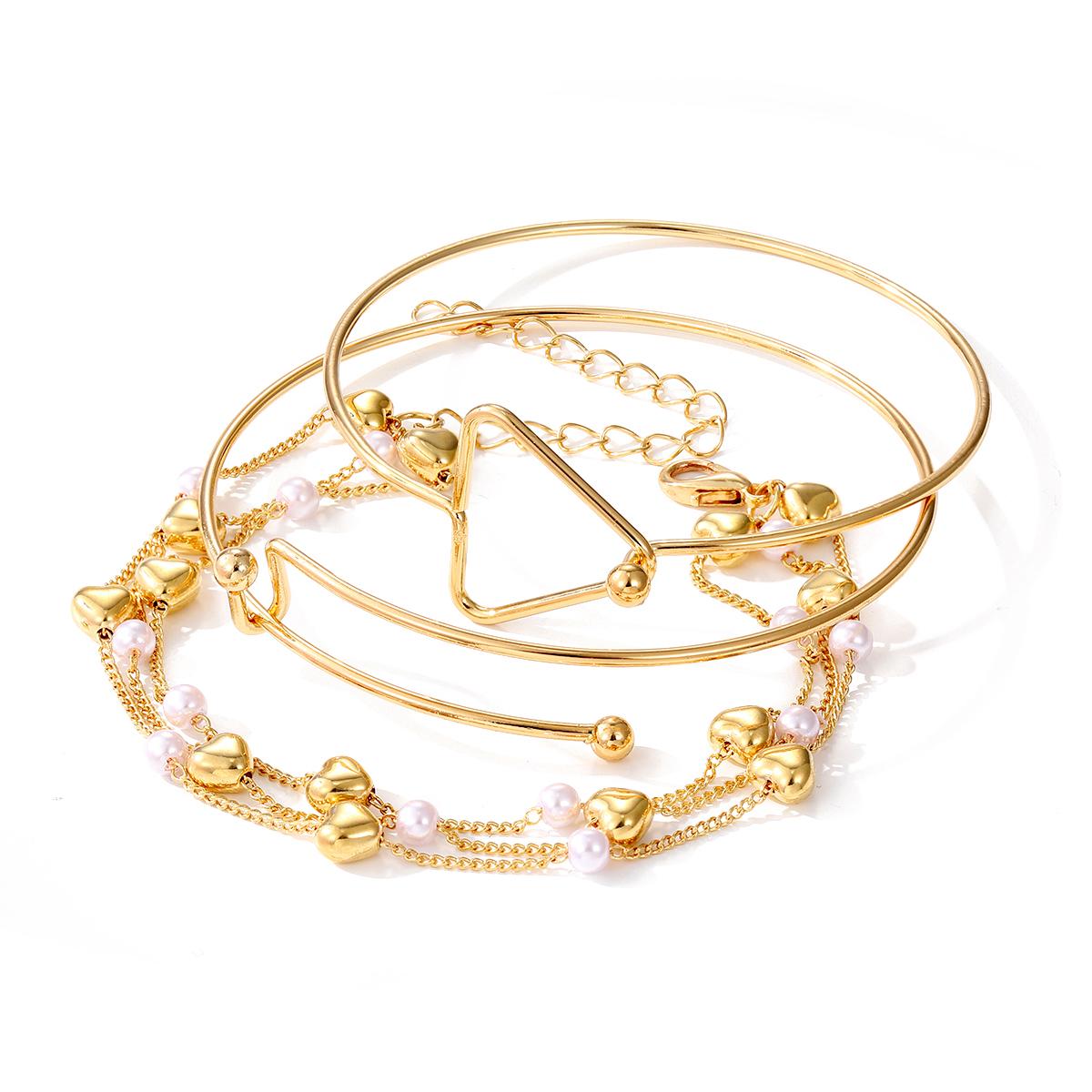 

2023 Модный женский браслет, комплект, золотой, роскошный, элегантный, минималистичный, ювелирный, для вечеринки, для ночного клуба, сотни ювелирных изделий, браслет с треугольным браслетом с жемчугом, набор из 3 золотой