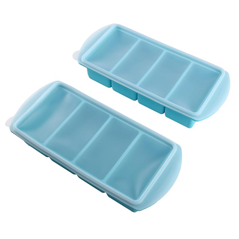 A84E-Silicone Freezer Tray& Lid-Freezer Food Molds Ice Cube Tray, 2Pcs Freezer Container For Freezing& Storing Soup