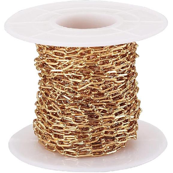 Pandahall 2 Rolls 14K Gold Plated Heart Link Chains Small Link Cable Chains 5 Yards Brass Gold Jewelry Chains for Permanent Jewelry Making Bracelet