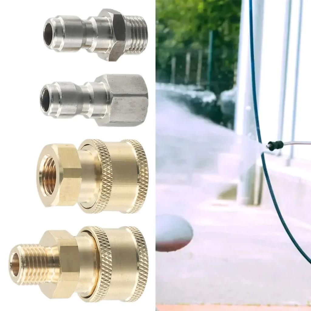 Spare Adapter Quick Connector 1/4" Male Fitting 4pcs Copper Gold High Pressure Washer Quick Release Replacement Accessories