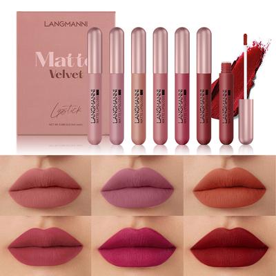 Matte Velvet Matte Lip Gloss Set 6 Lip Glaze Lipstick Set Waterproof and Sweat-proof Non-stick Cup Facial Makeup
