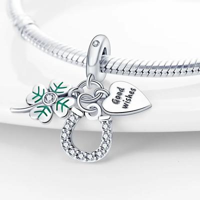 Charms Plataoriginales U Shapedleaf Clover Beads For Charms Copper Bracelet Jewellery Making Women'S Gift
