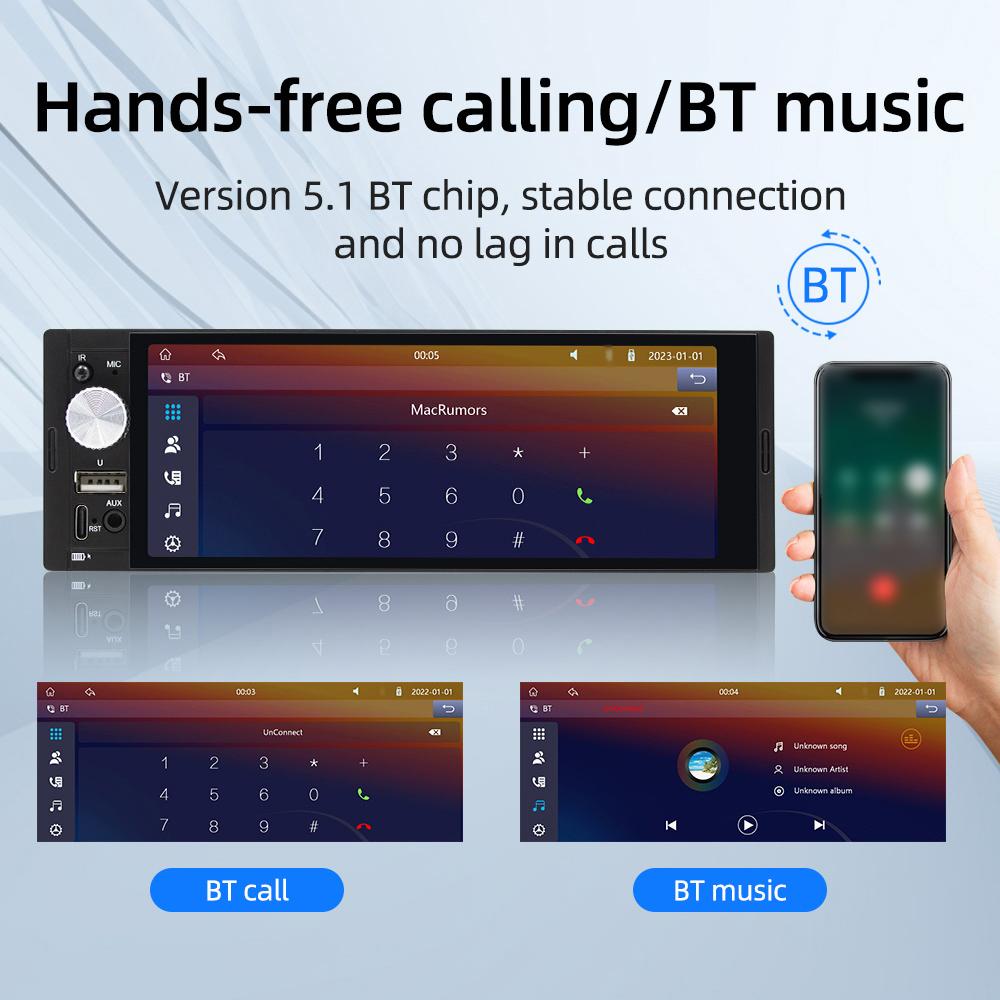6.36 Inch Car Stereo BT MP5 Player RDS Radio Support Hands Free Calling U Disk AUX in Phone Interconnection Mirror