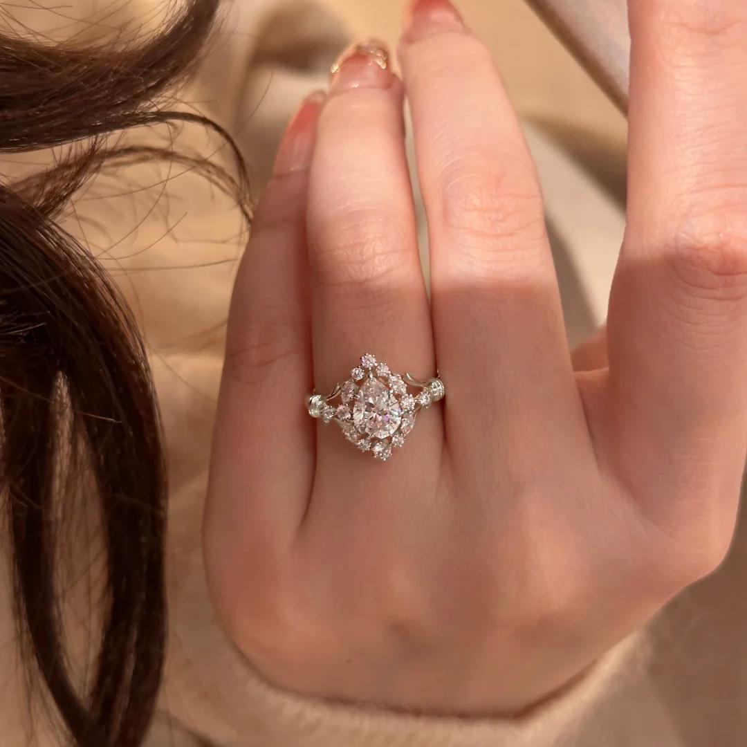 Vintage European Medieval Water Drop Ring, Luxurious And Fashionable Medieval Diamond-Set Circumference Pear-Shaped Wedding Ring, Women S Ring opening adjustable