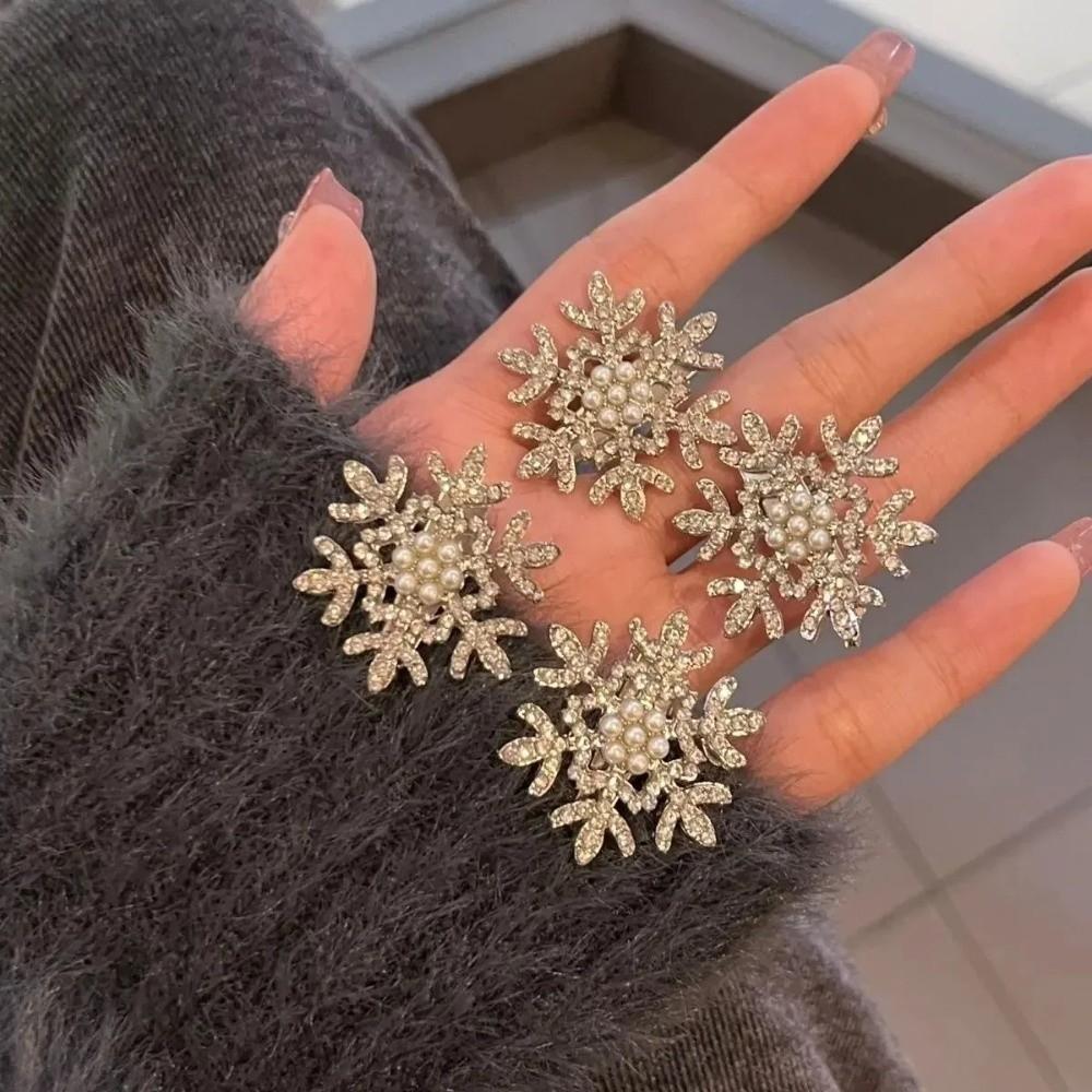 Sliver Hair Barrettes Pearl Hairpins Fashion Snowflake Hair Clip  Christmas Hair Accessories
