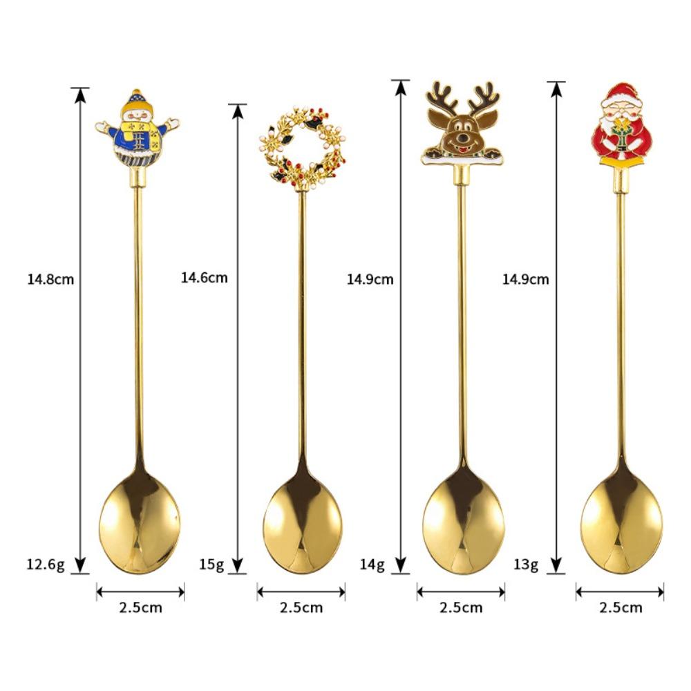 4PCS Set Christmas Stirring Spoon Plated Design Kitchen Utensil Gift  Kitchen Supplies