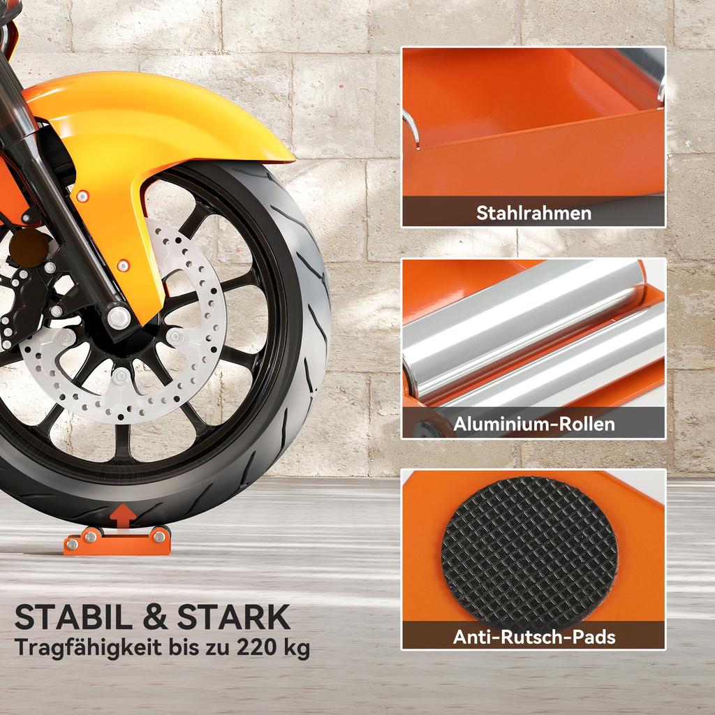 Motorcycle Wheel Cleaning Roller Stand with Steel Frame, Aluminium Rollers, Motorcycle Maintenance Stand for Tyre Cleaning and Chain Lubrication