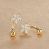2PC Gold Color Small Crystal Flower Ear Studs Earring Stainless Steel Cartilage Daith Earring Tragus Helix Rook Piercing Jewelry