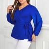 Women's Tie Tops Long Sleeve Loose Tie Plus Size Shirt