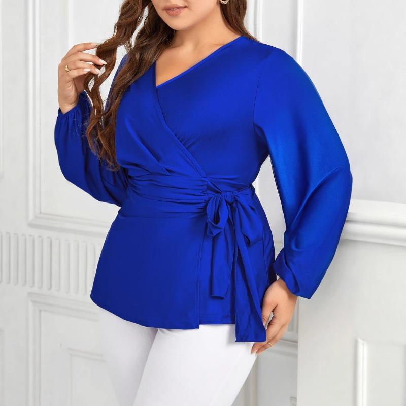 Women's Tie Tops Long Sleeve Loose Tie Plus Size Shirt