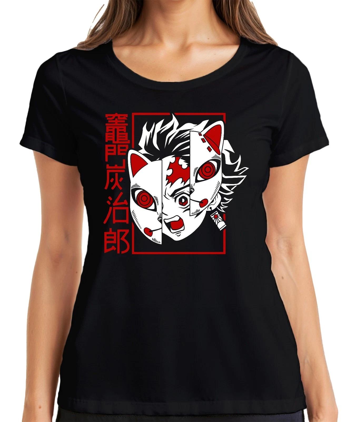 Tanjiro Kamado Kimetsu no Yaiba Fuchsmaske Anime Geschenk Damen T-Shirt M