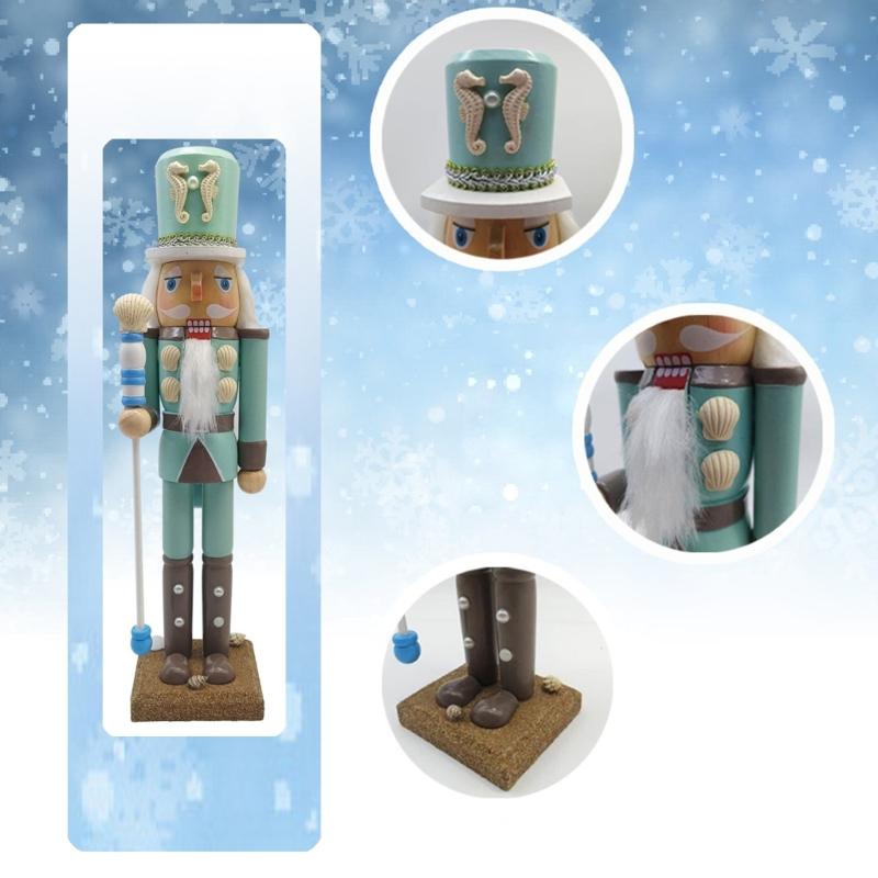 Festives Ocean Themed Nutcrackers King Figurine Wooden Holiday Decors for Christmas Living Room Tabletop Shelf Ornament