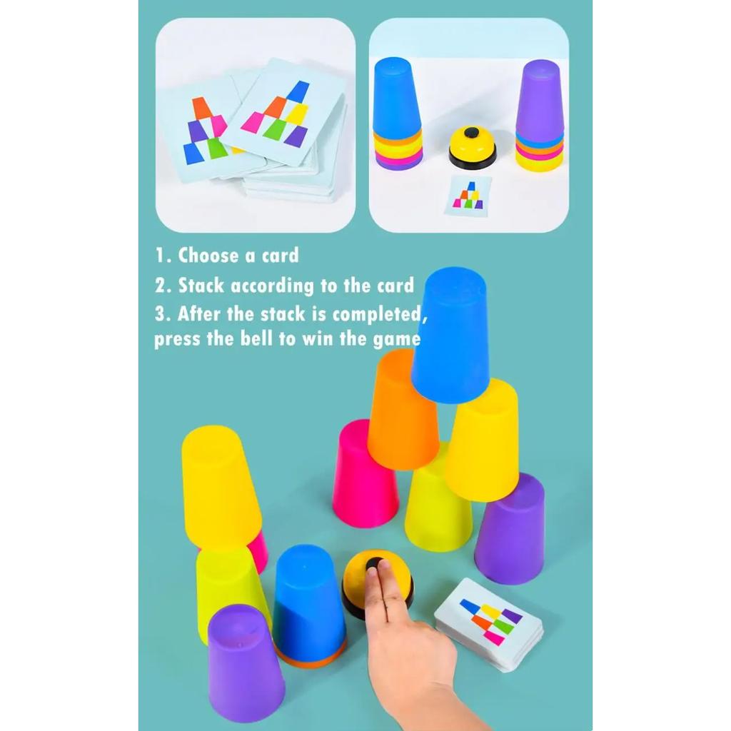 Stack Cup Game with Card Kid Educational Montessori Toy Intellectual Enlightenment Color Cognition Logic Training Christmas Gift