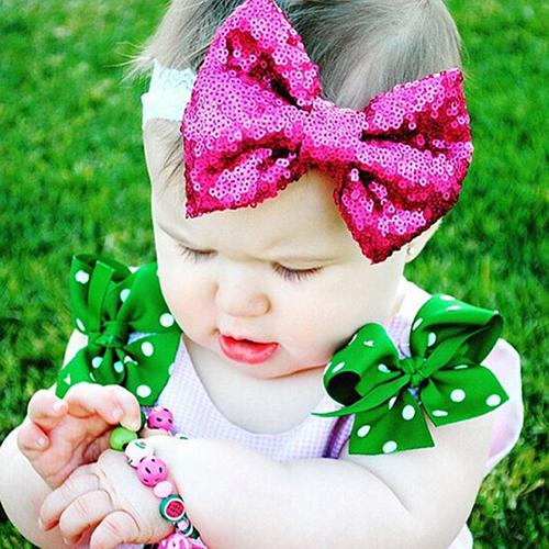 Barn Baby Girl Paljett Spets Bowknot Hårband Blinkande Turban Pannband Pannband
