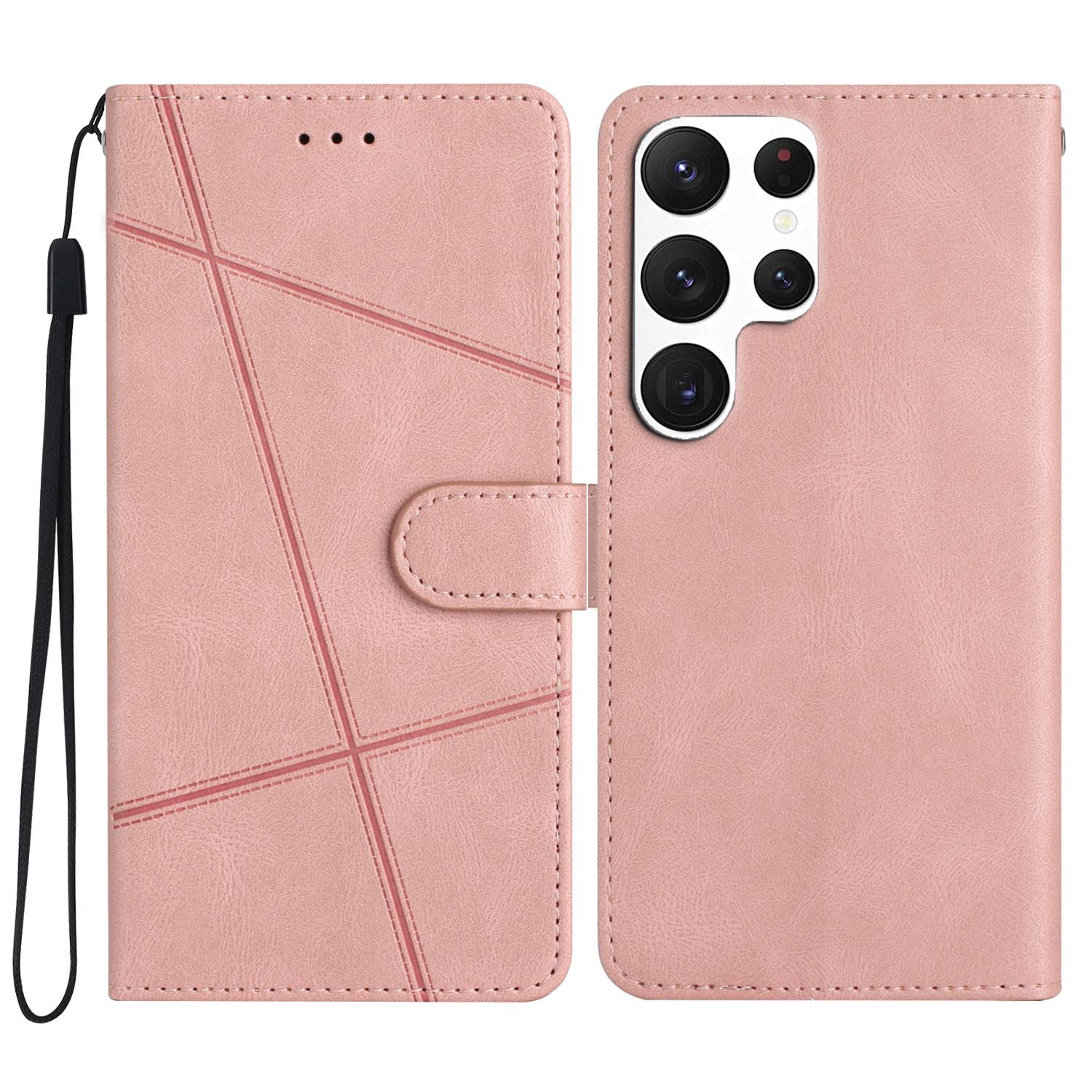 

For Samsung Galaxy S25 Ultra Case Crazy Horse Texture PU Leather Wallet Stand Phone Cover Pink