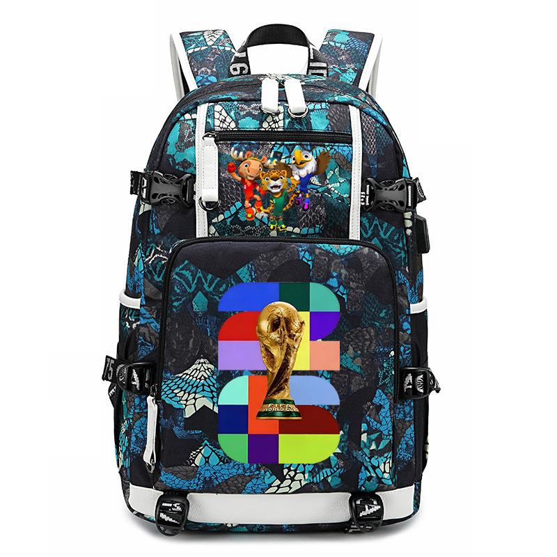 2026 Weltcup Druck Schülerrucksack Große Kapazität Outdoor-Reiseucksack USB-Laden Laptop-Rucksack Trendig