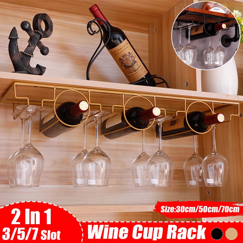 3//5/7 Glasses Holder Bartender Stemware Hanging Rack Bar Tool Under Cabinet Stemware Organizer Glass Goblet Iron Rack Slot Iron Wine Rack 3 Slots