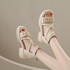 2025 Sandals All-Match Increasing Height Strappy Heels Breathable Suit Female Beige Shallow Mouth New Comf