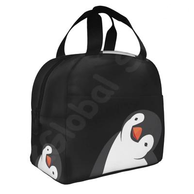 Niedliche Pinguine 3D-Druck Thermotasche für Lunchboxen, wiederverwendbar, isoliert, lustige Lunchbox, tragbare Bento-Tasche
