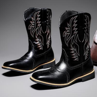 Bottes de cowboy pour hommes, bottes occidentales brodées, bottes mi-mollet à bout pointu pour hommes, nouvelles bottes d'équitation à enfiler pour hommes
