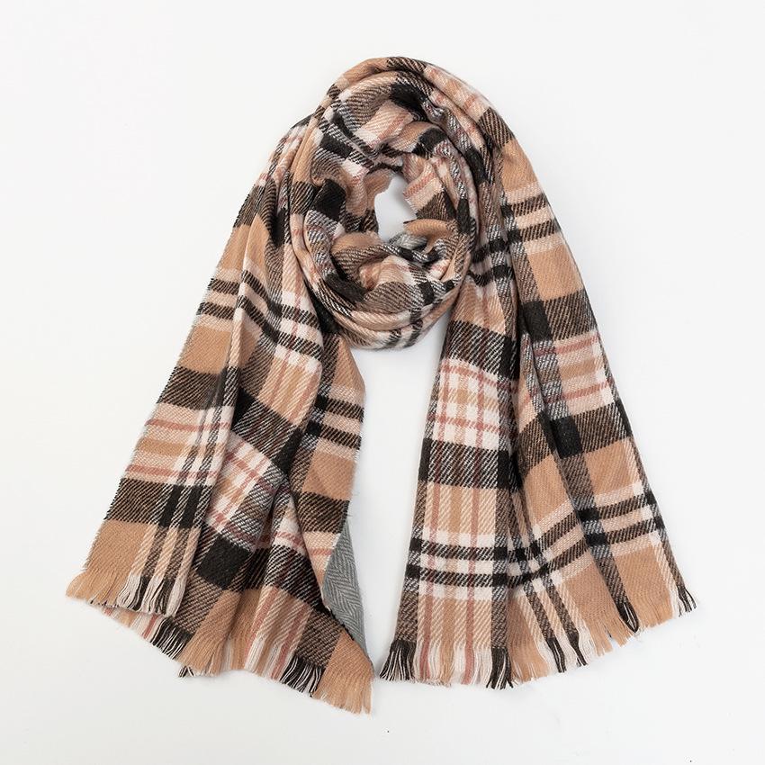 High-End Women's Double-Sided Herringbone Plaid Cashmere-Feel Scarf & Shawl