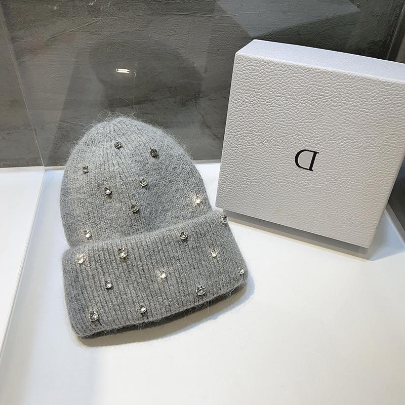 Autumn And Winter Heavy-Duty Pearl Wool Hat Pearl  Knitted Hat Warm Ear Protection